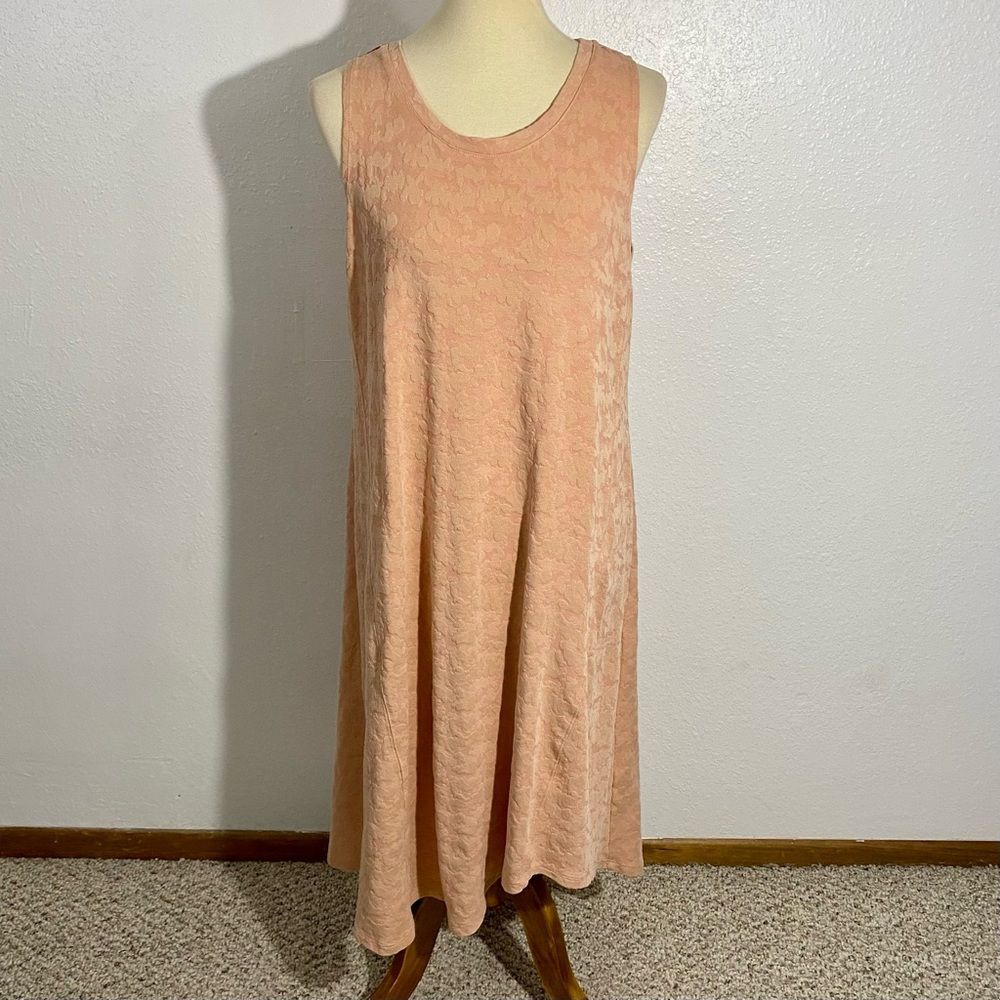 LOGO Jacquard Tank Swing Dress Women’s Size L Asymmetrical Hem, Hip Pockets